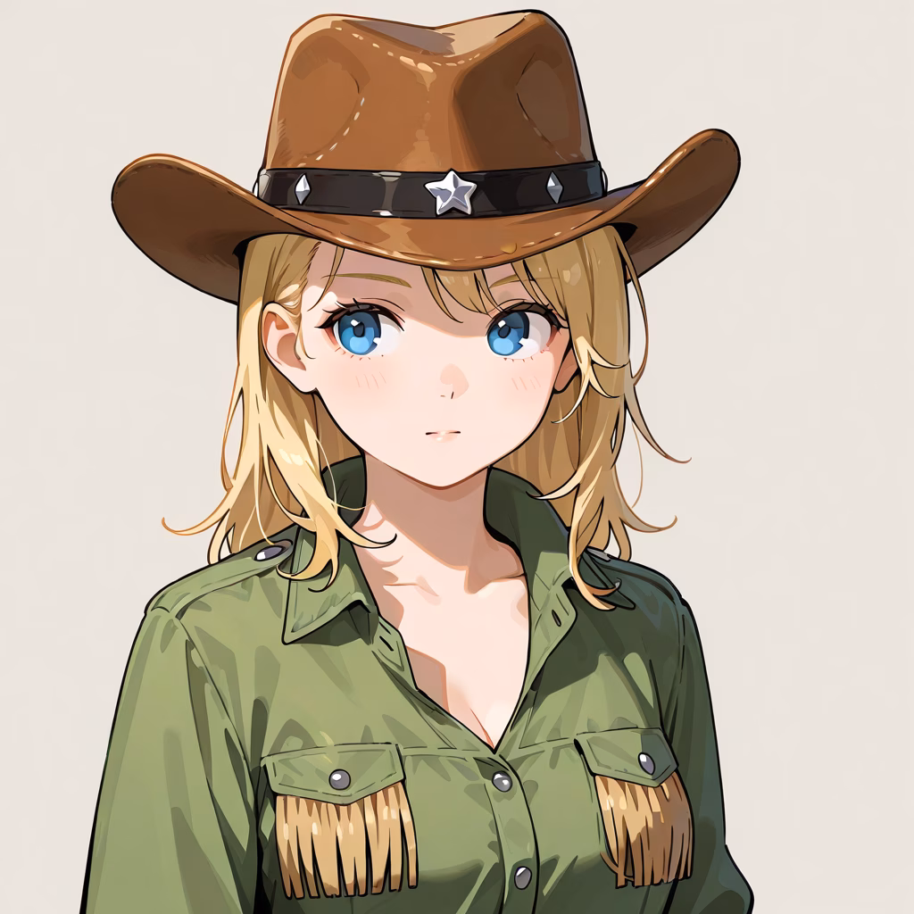 1girl cowboy hat upper body simple background