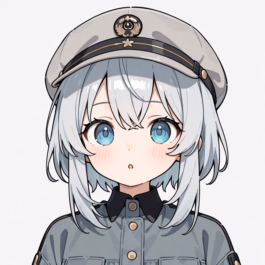 1girl, grey-hat, general, simple background