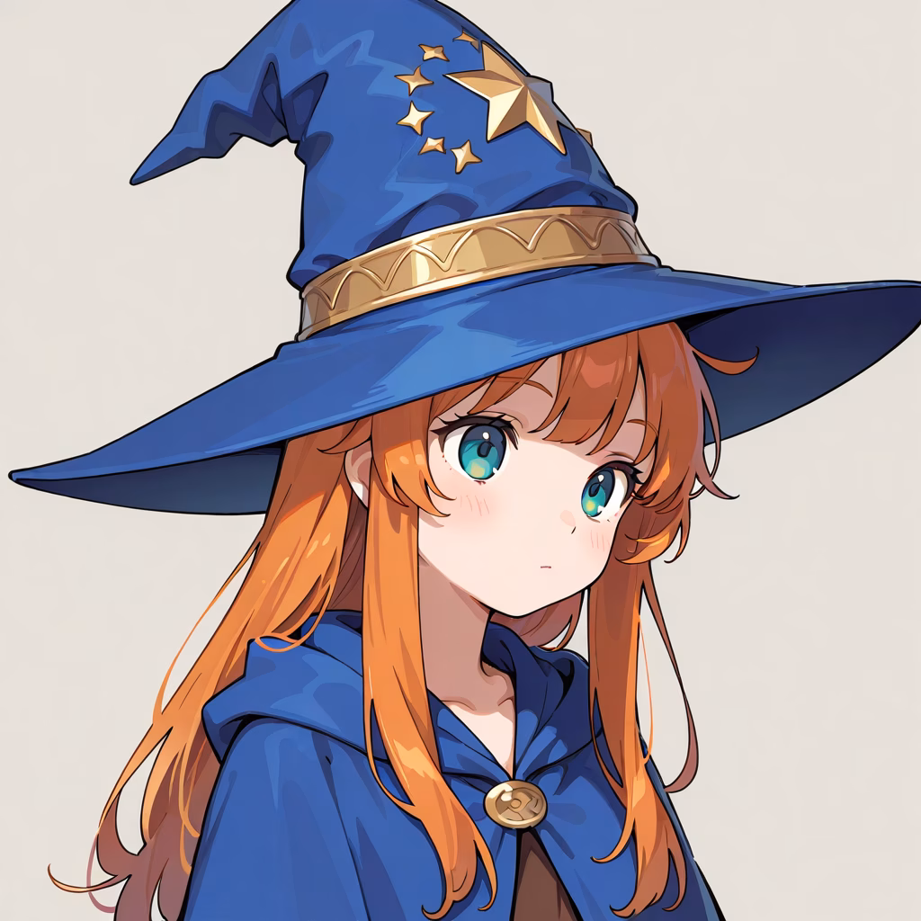 1girl wizard hat upper body simple background