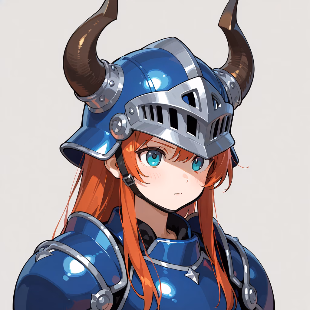 1girl horned helmet upper body simple background