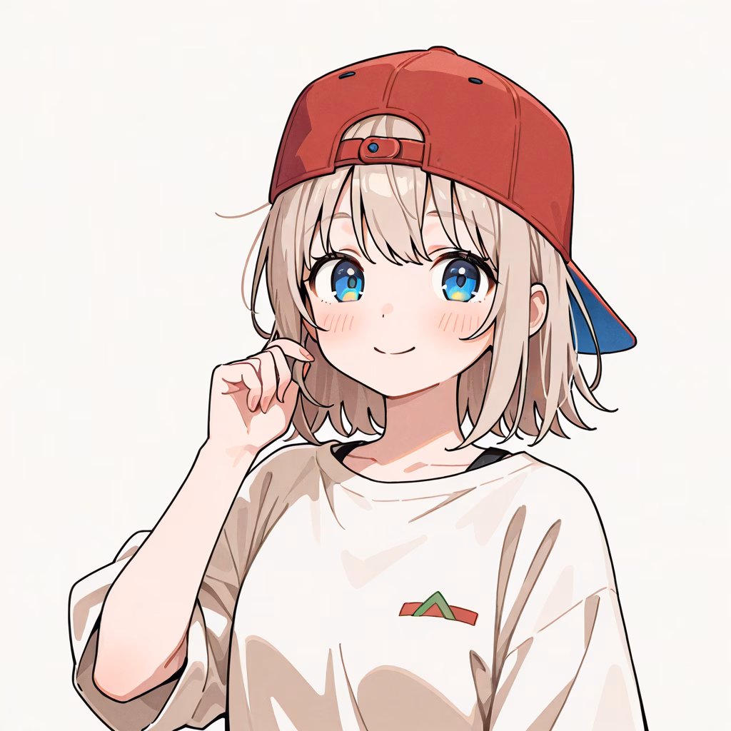 1girl, backwards-hat, general, simple background
