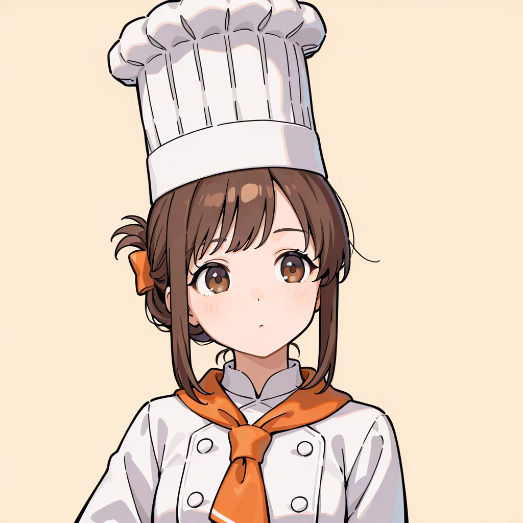 1girl chef hat upper body simple background