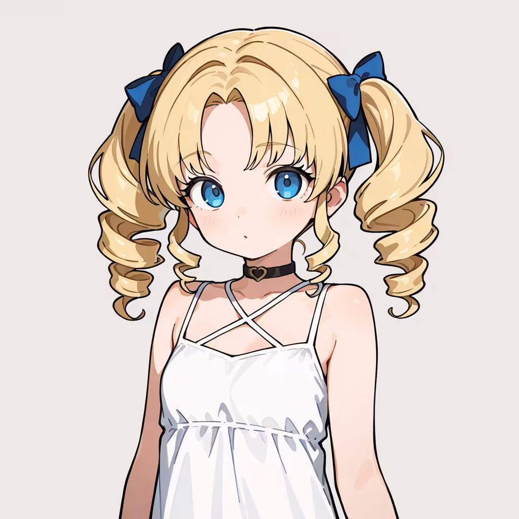 1girl drill hair simple background