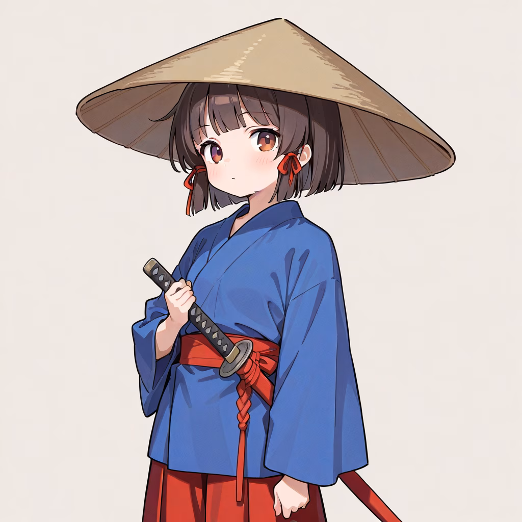 1girl ajirogasa cowboy shot general simple background