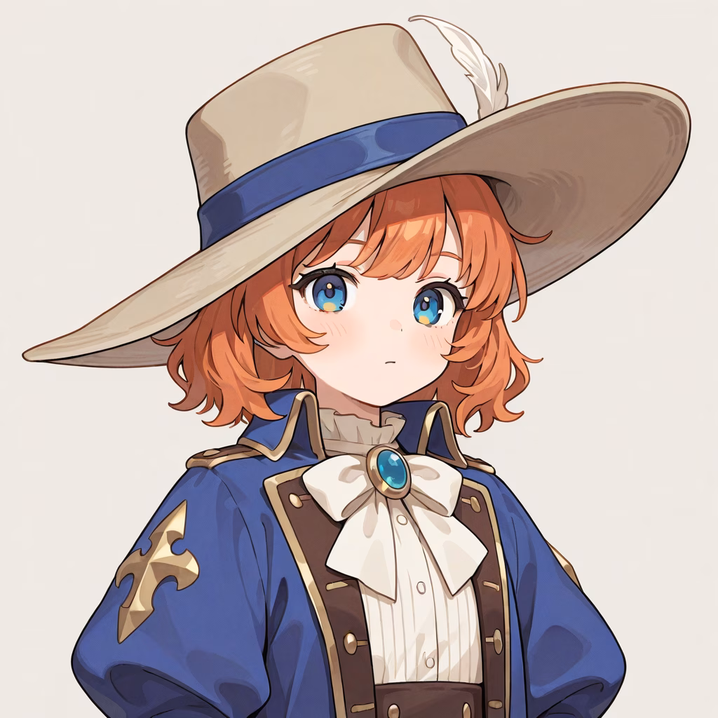 1girl cavalier hat upper body general simple background
