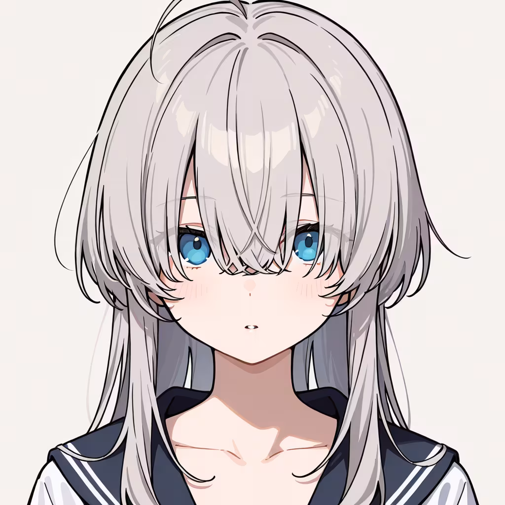 1girl hair over eyes simple background