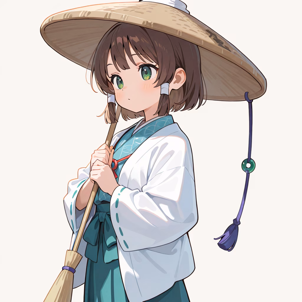 1girl ichimegasa cowboy shot general simple background