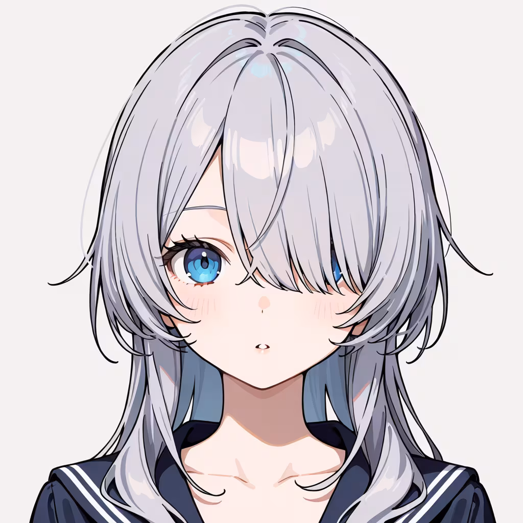 1girl hair over one eye simple background