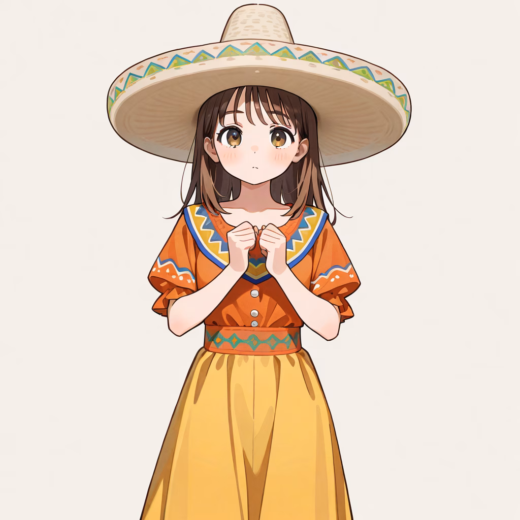 1girl sombrero cowboy shot general simple background