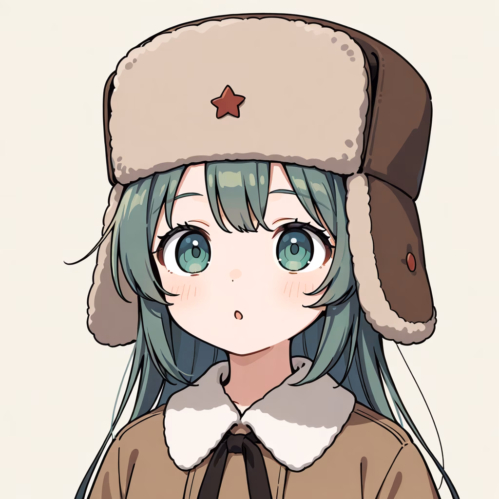 1girl, ushanka, general, simple background