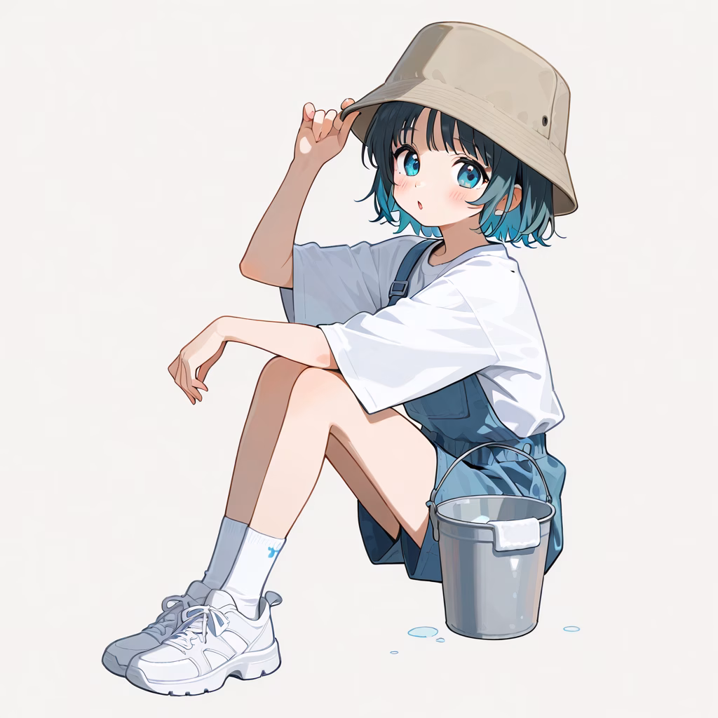 1girl, bucket-hat, general, simple background