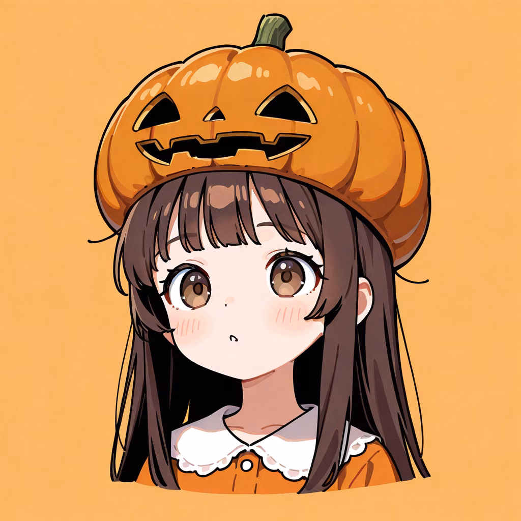 1girl, pumpkin-hat, general, simple background