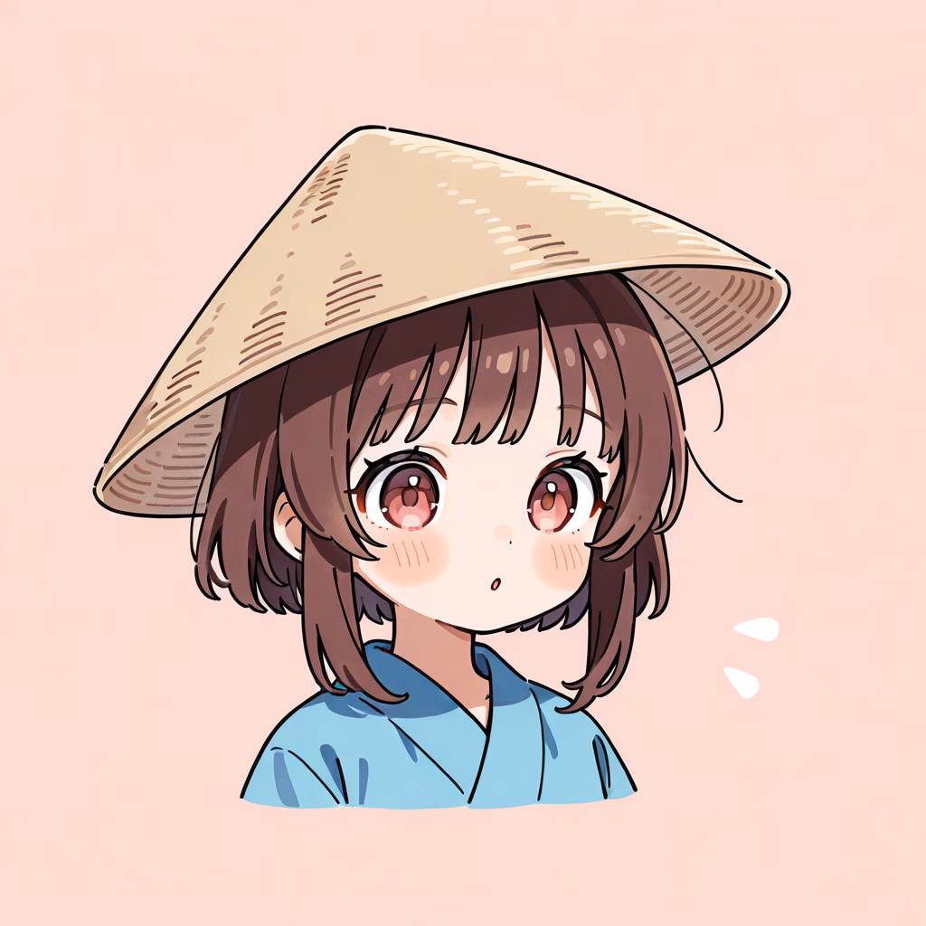 1girl, rice-hat, general, simple background