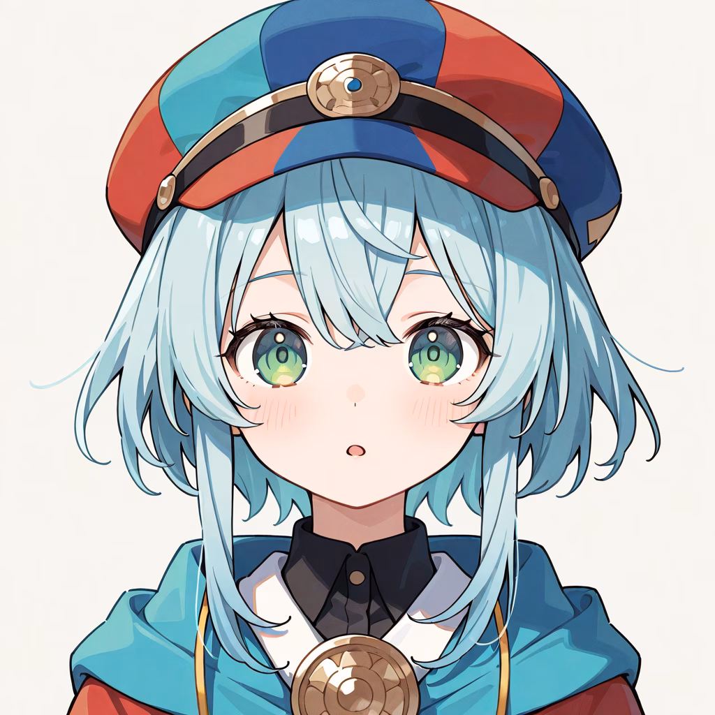 1girl, multicolored-headwear, general, simple background