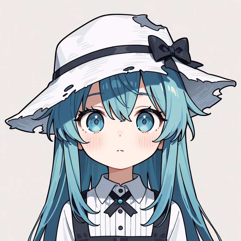 1girl, torn-hat, general, simple background