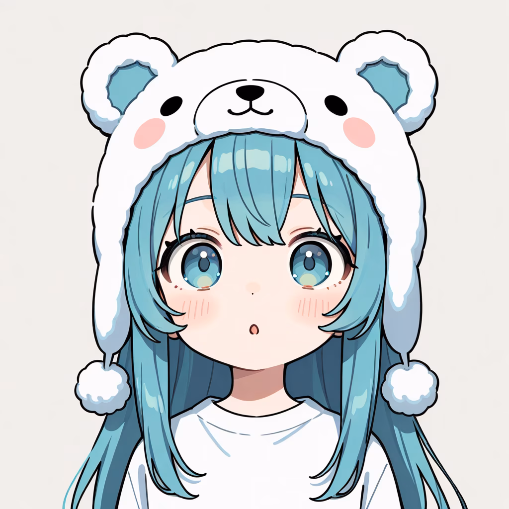 1girl, bear-hat, general, simple background