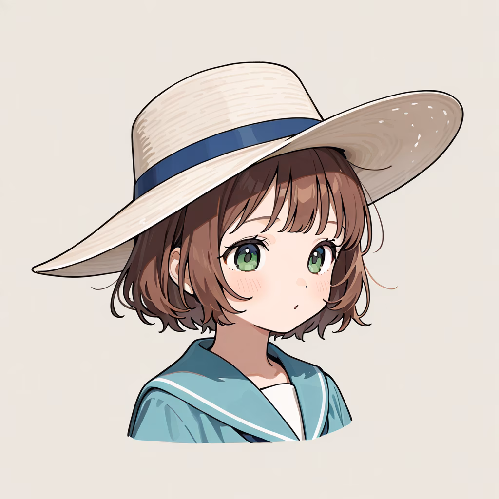 1girl, picture-hat, general, simple background