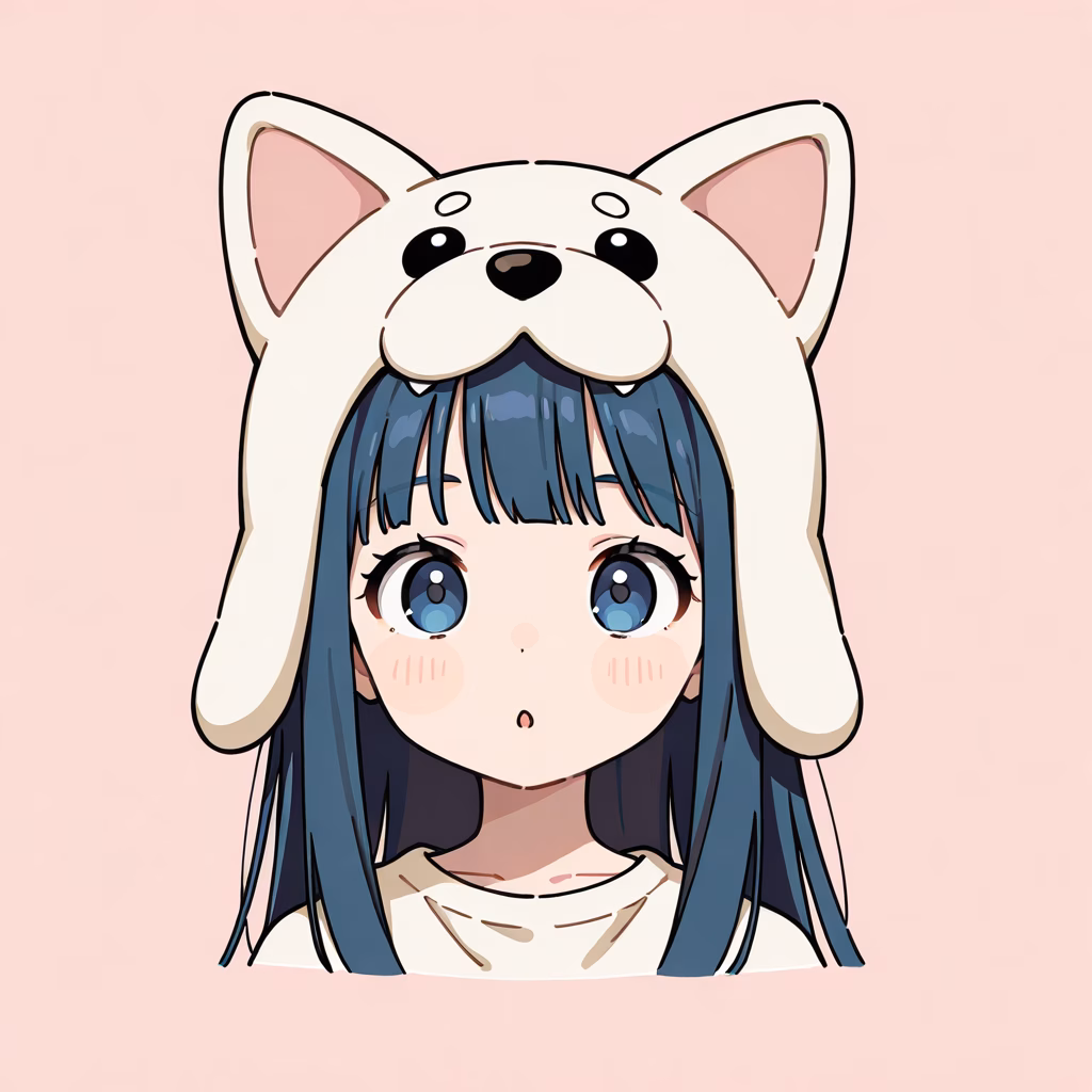 1girl, dog-hat, general, simple background
