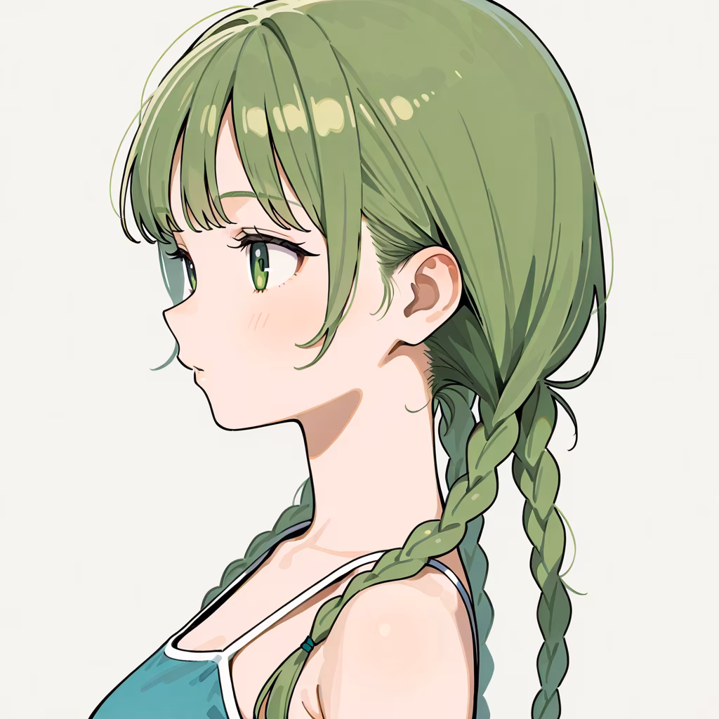 1girl quad braids simple background from side