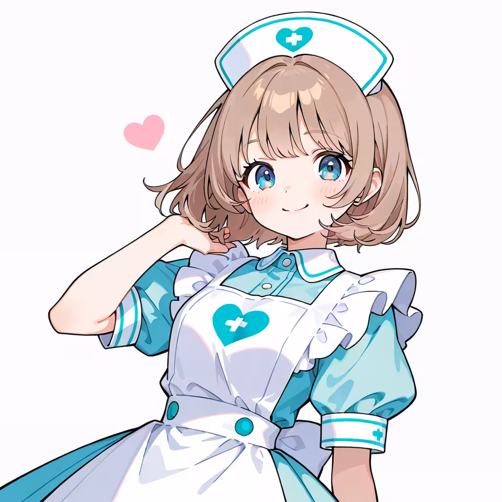 1girl nurse cap general simple background white background heart print