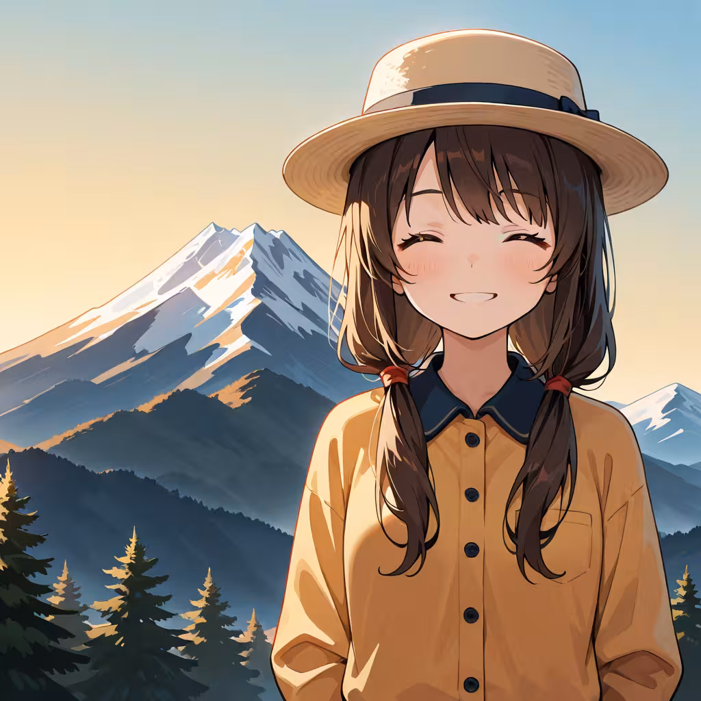 1girl mountain hat general day