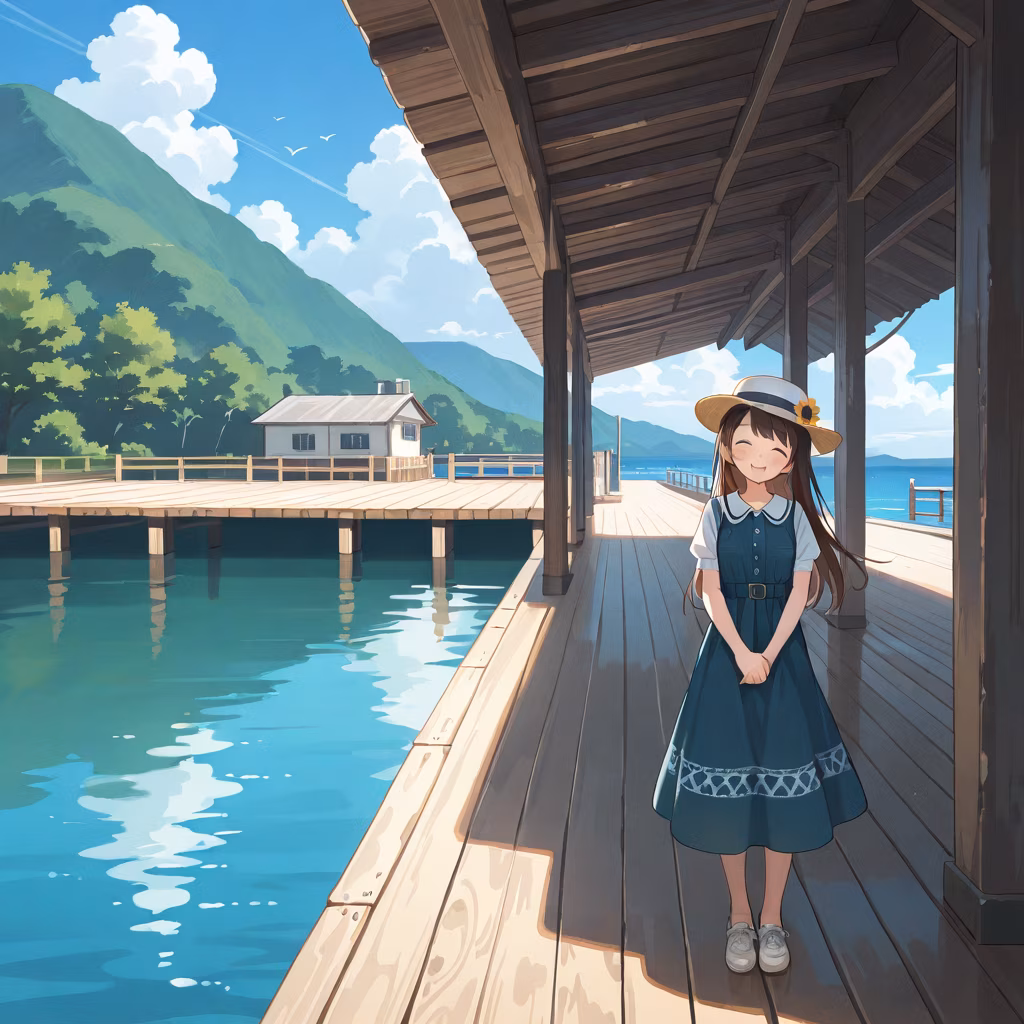 1girl pier hat general day