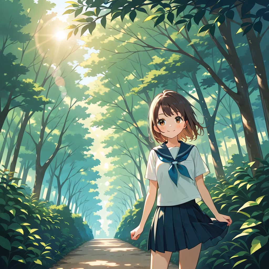 1girl nature smile day lens flare