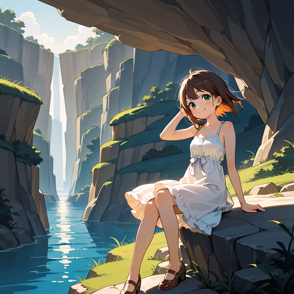 1girl cliff dress smile