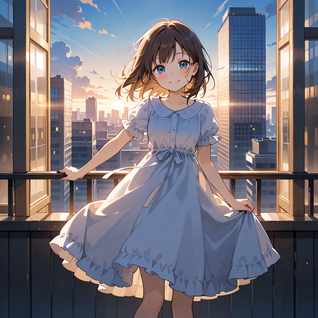 1girl city smile dress
