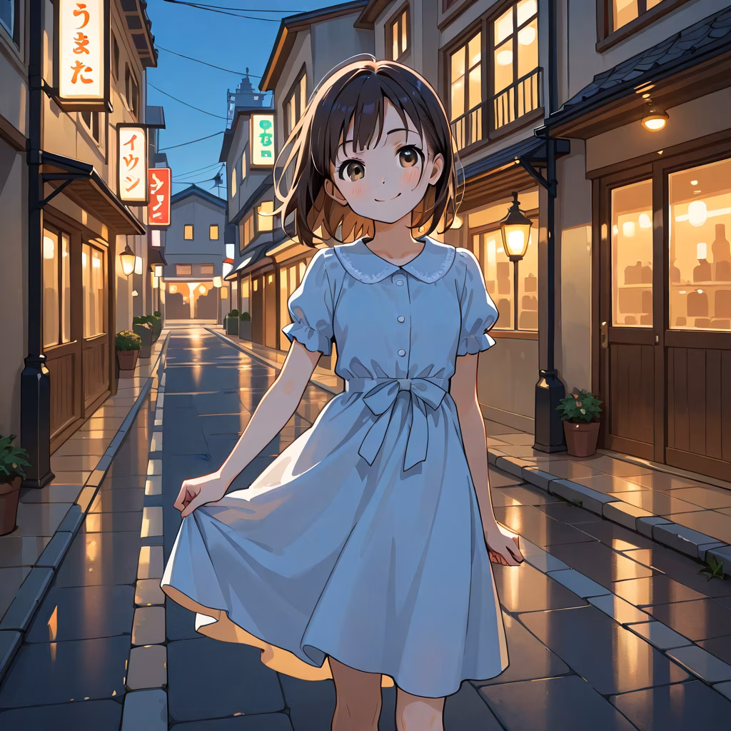 1girl street smile dress