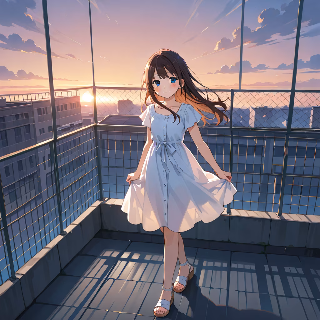 1girl rooftop smile dress