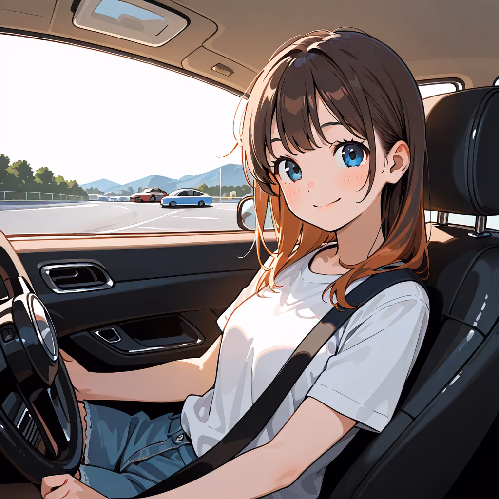 1girl car interior smile