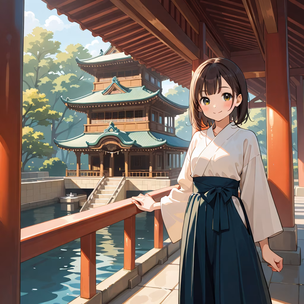 1girl architecture smile