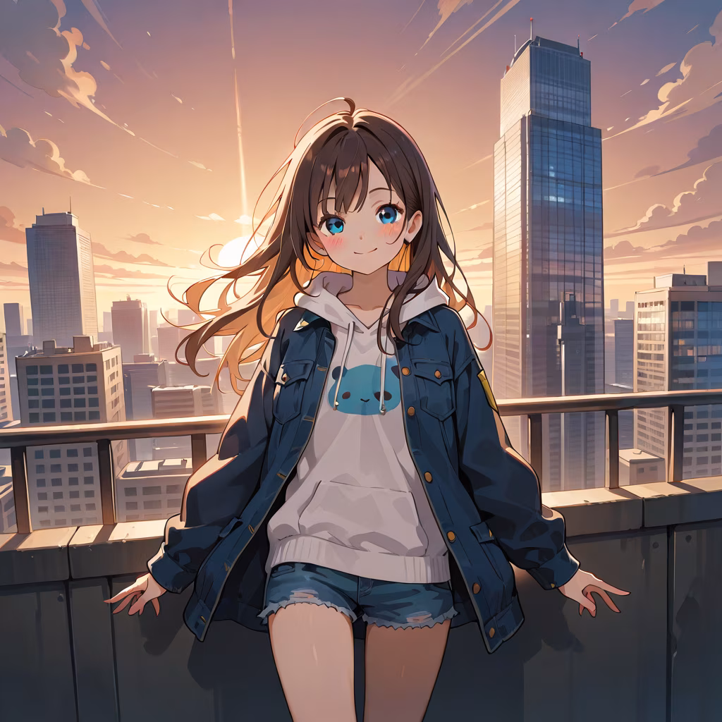 1girl skyscraper smile