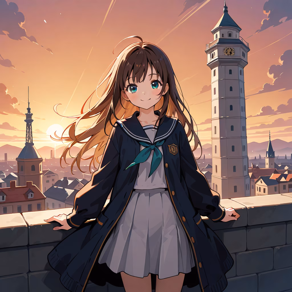 1girl tower smile