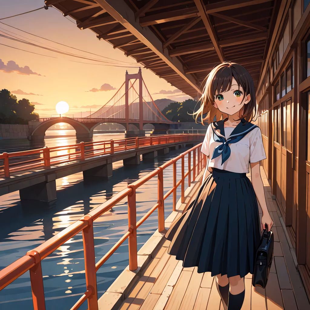 1girl bridge smile