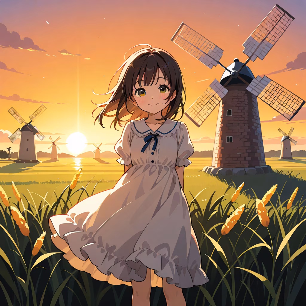 1girl windmill smile