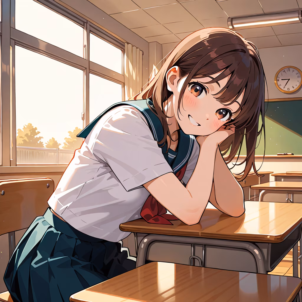 1girl classroom smile