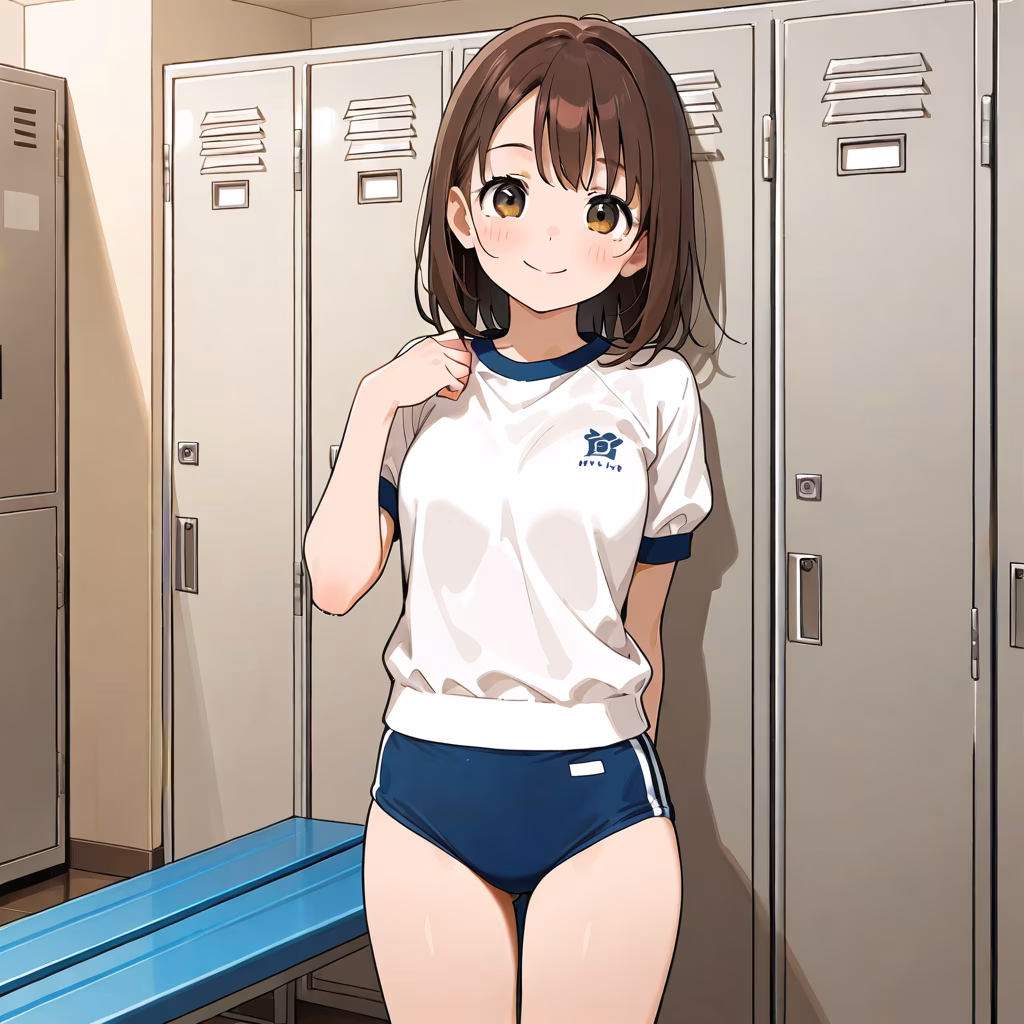 1girl locker room smile