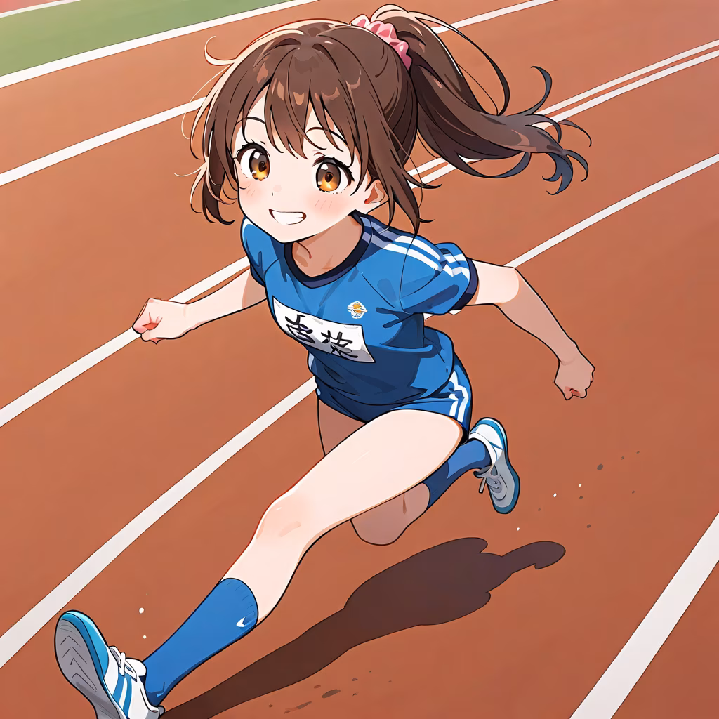 1girl running track smile