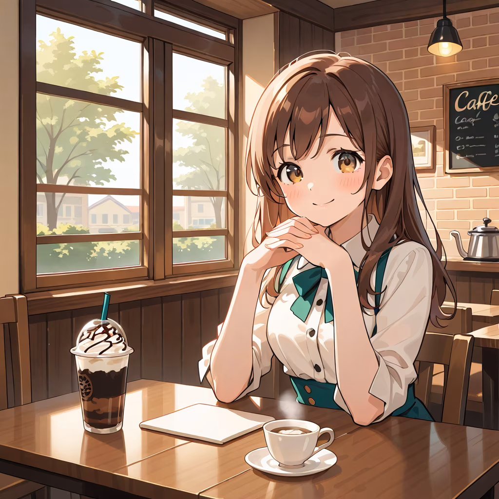 1girl cafe smile