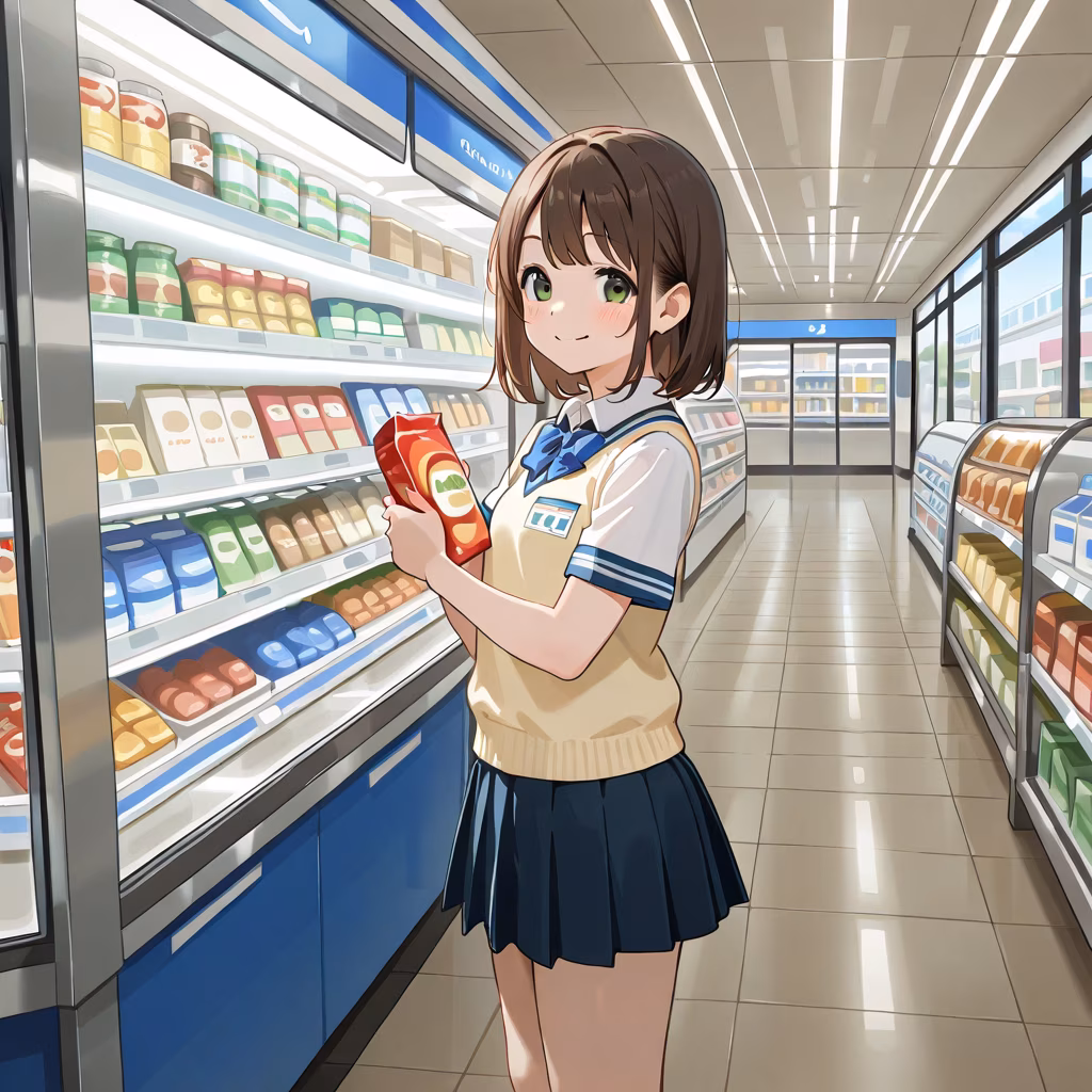 1girl convenience store smile