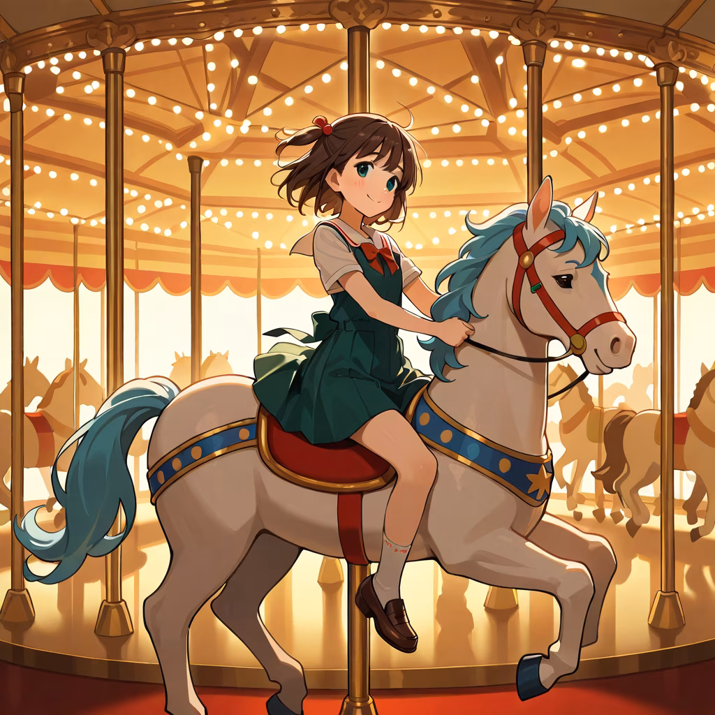 1girl carousel smile