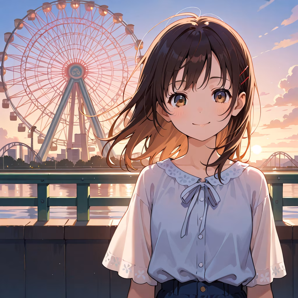 1girl ferris wheel smile
