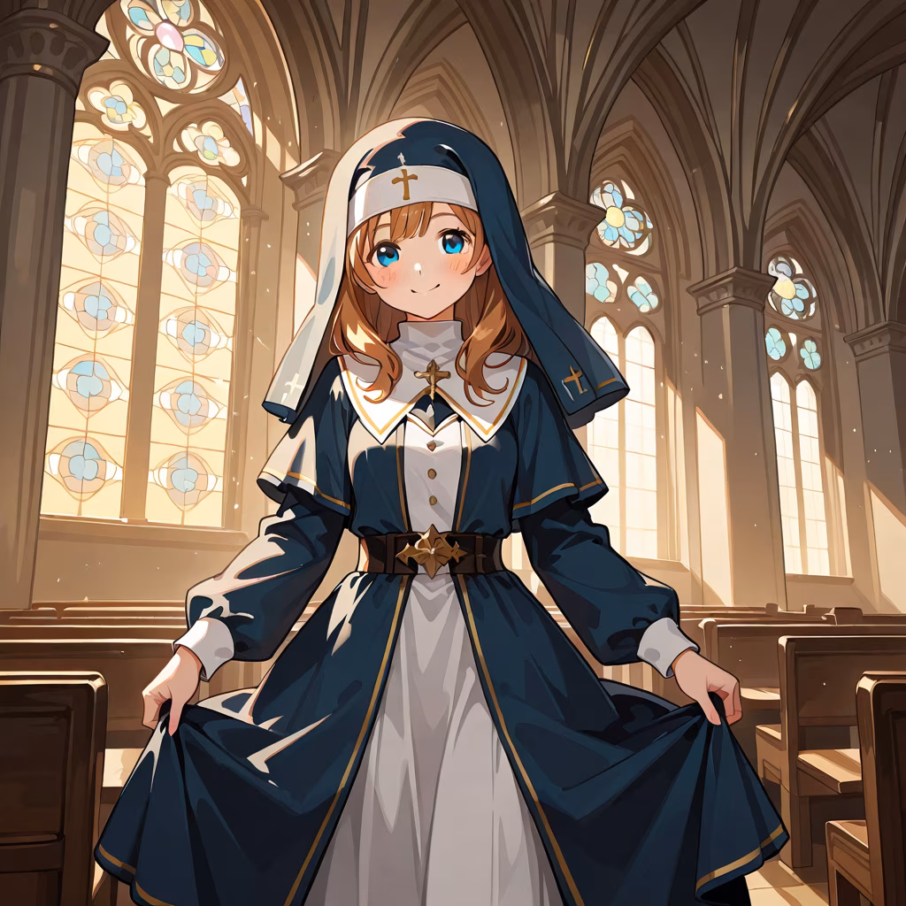 1girl church smile