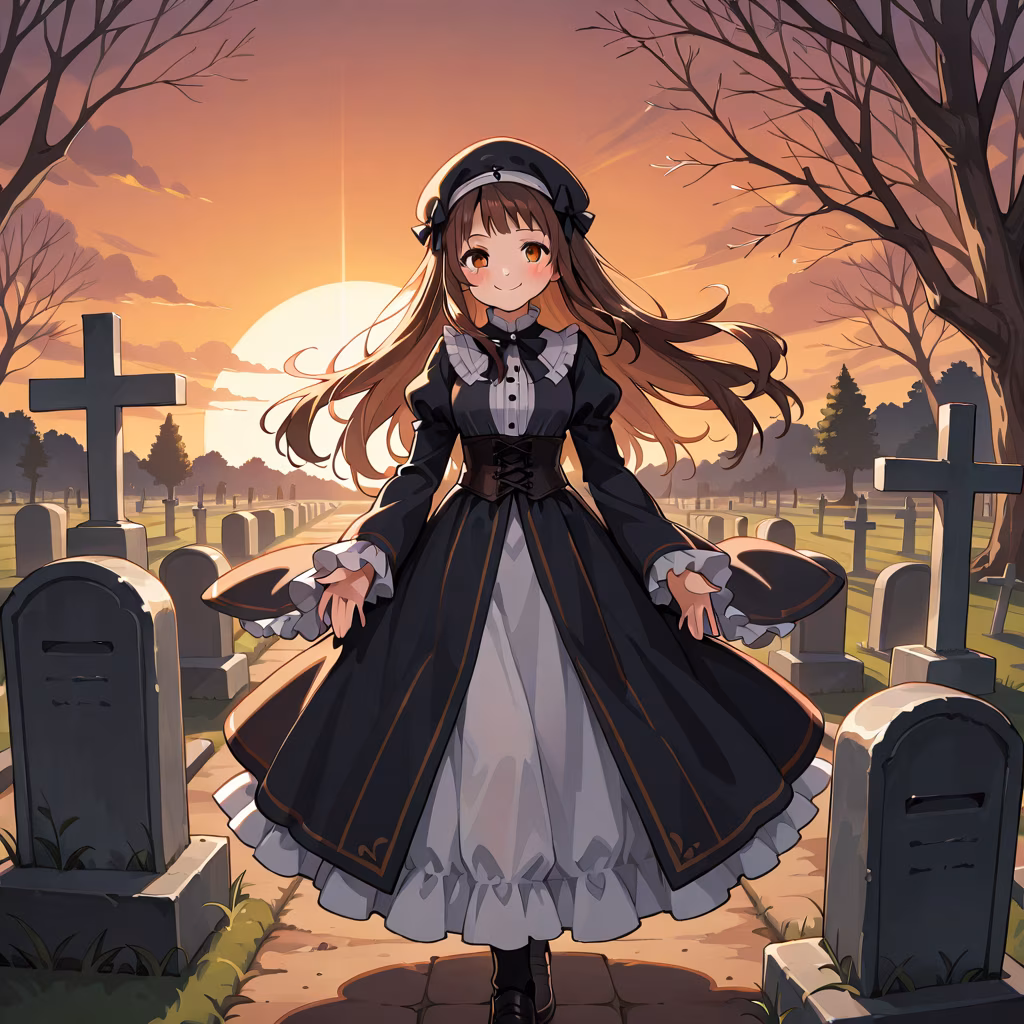 1girl graveyard smile