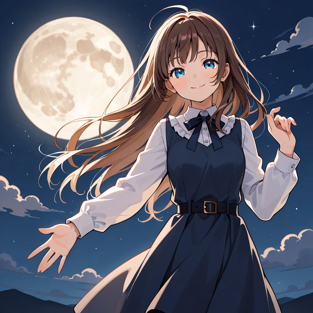 1girl moon smile