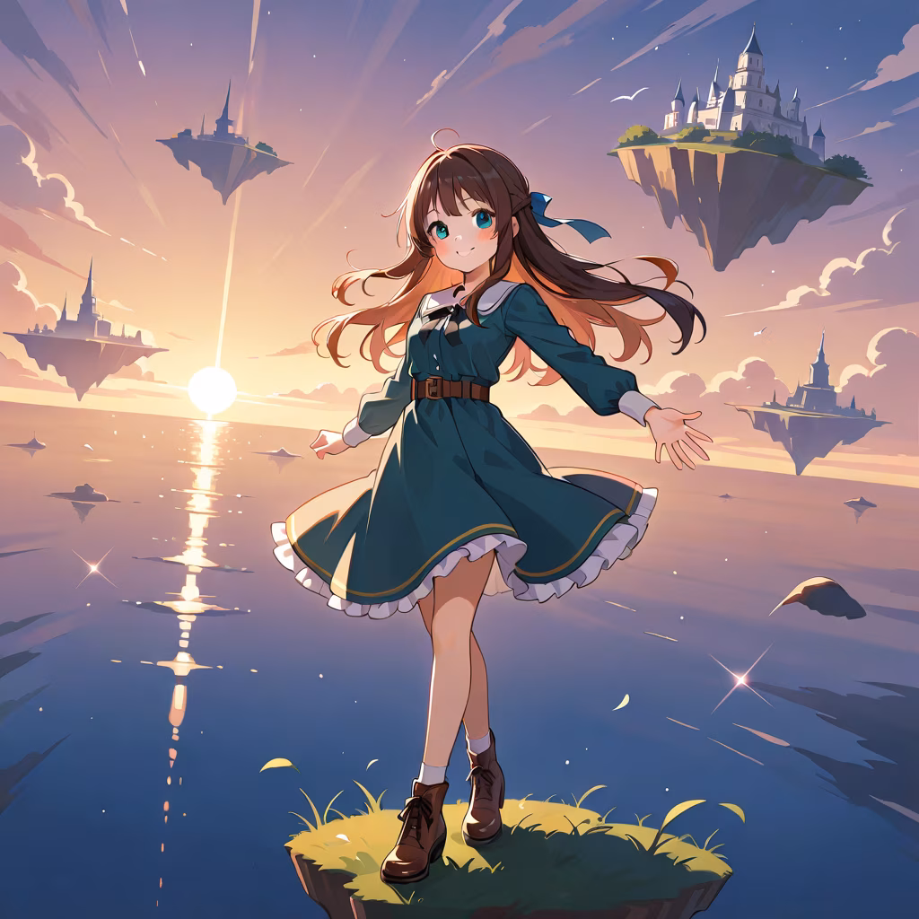 1girl floating island smile