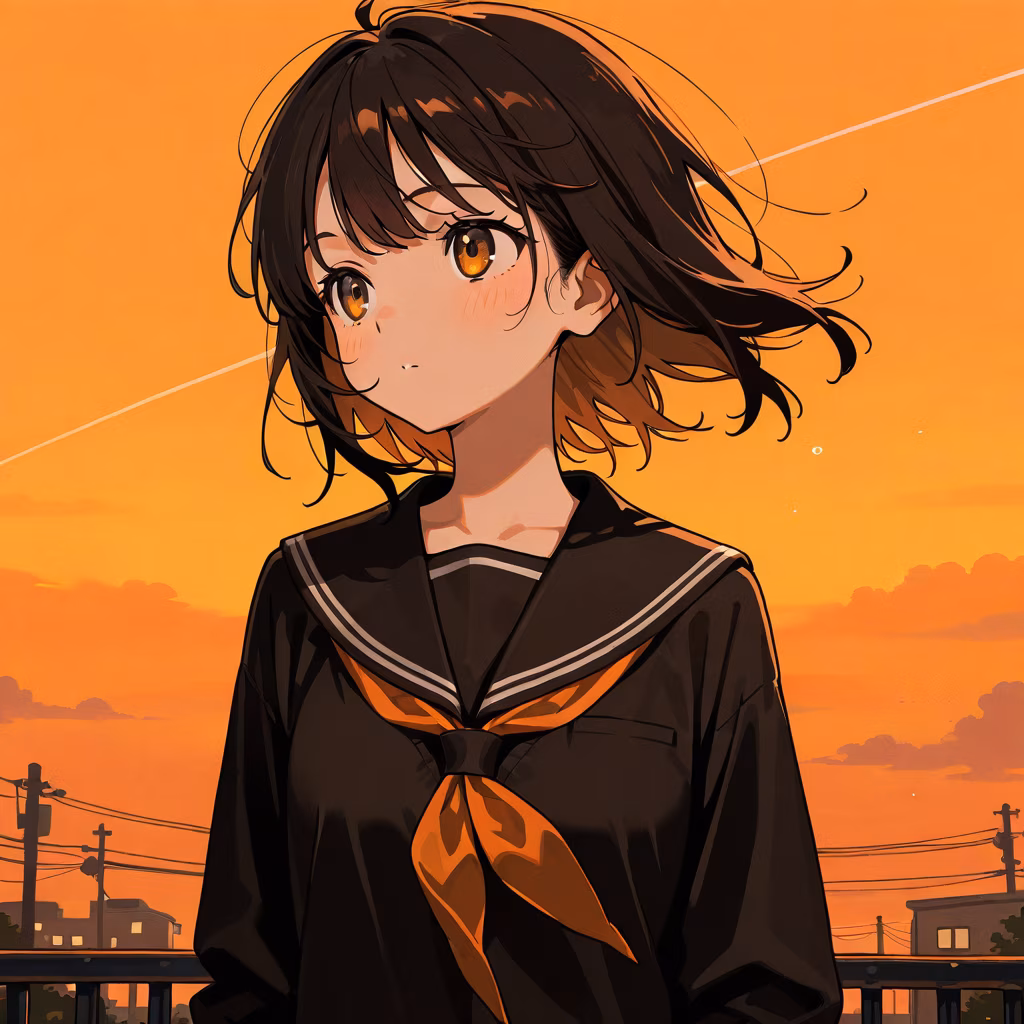 1girl orange sky