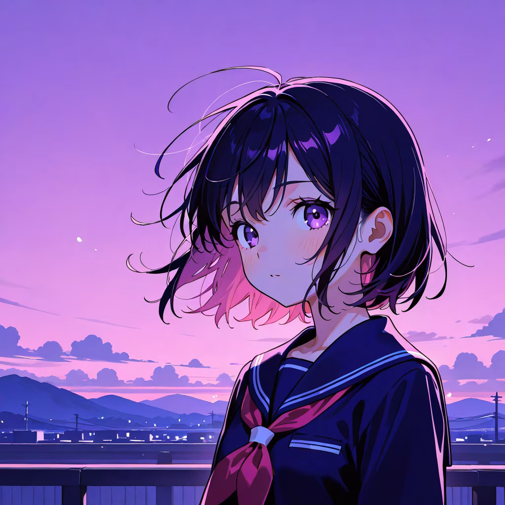 1girl purple sky